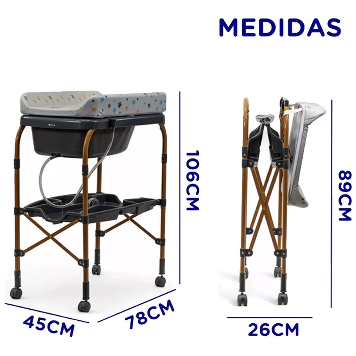 Catre De Baño Plegable Con Cambiador Antivuelvo