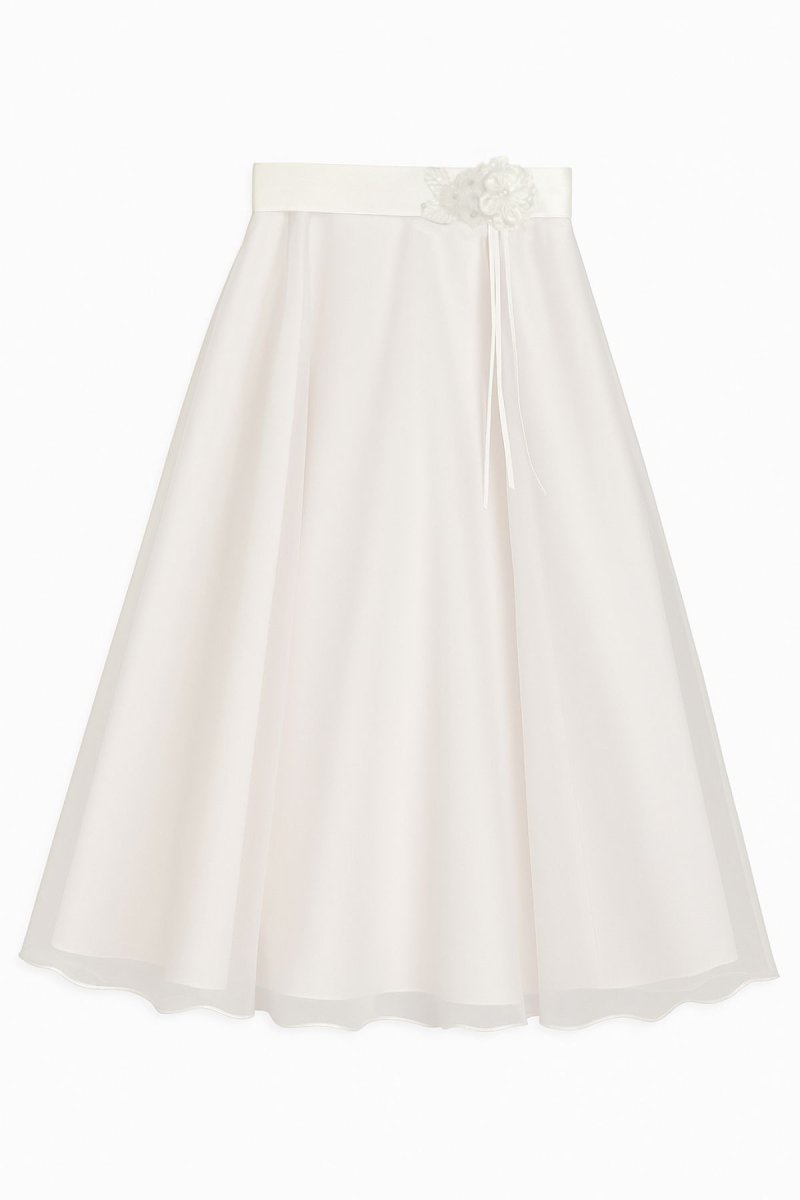 Vestido Comunion De Organza Bordada y Faja Con Detalle