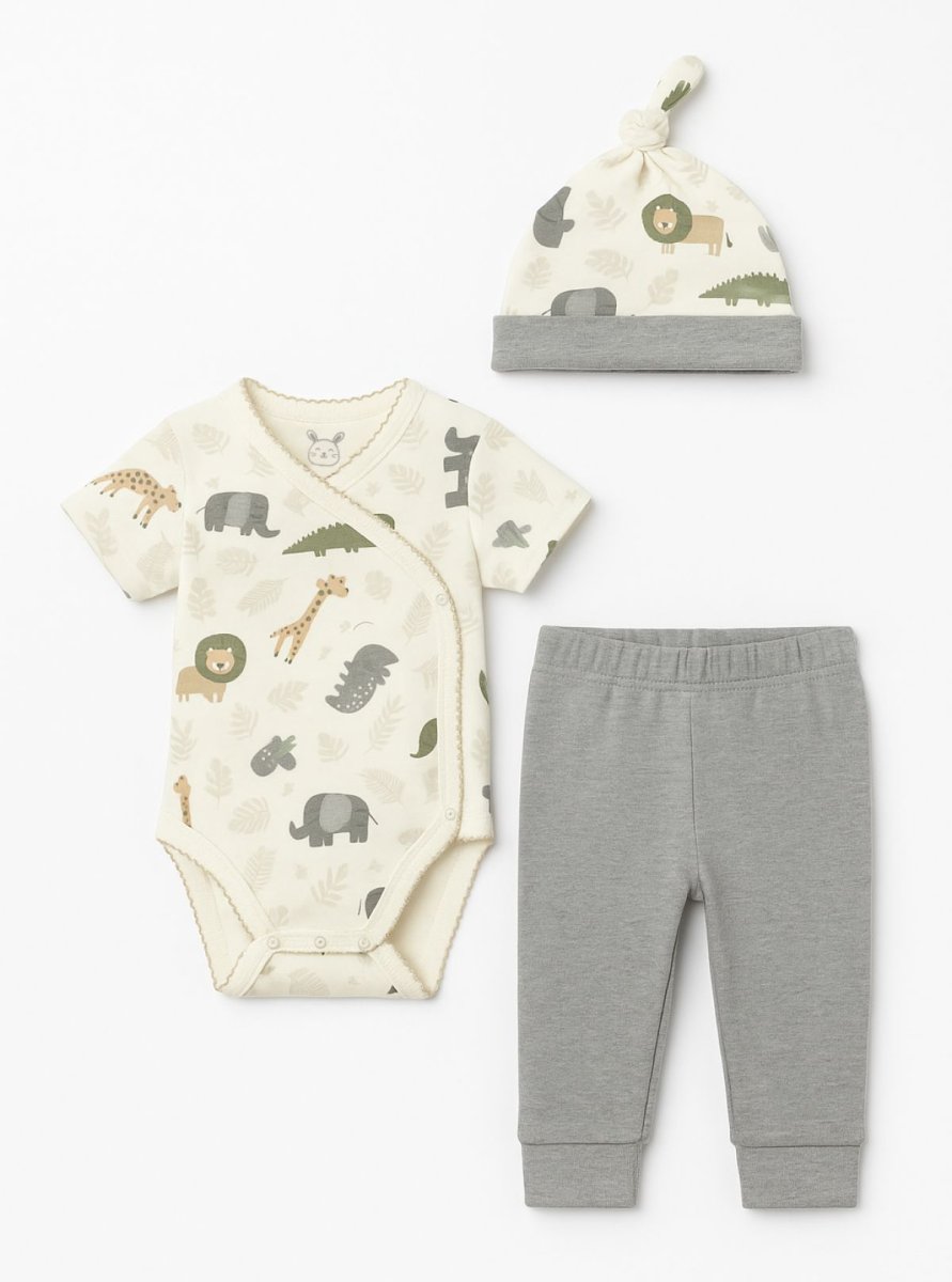 Ajuar Nacimiento Medio Osito Sin Pie - Body Manga Corta y Gorro