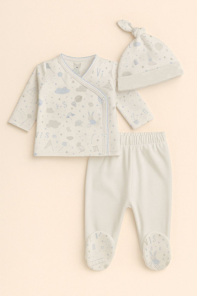 Conjunto Ajuar Nacimiento Medio Osito Con Pie - Batita Manga Larga y Gorro