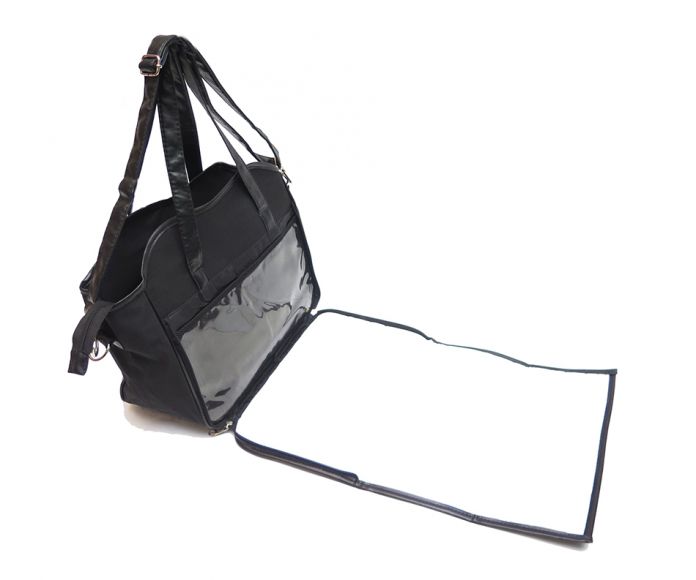 bolso cambiador COLOR NEGRO Cartera de tela combinado con cuerina y cambiador plegable