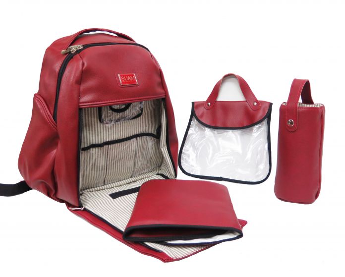 Mochila Maternal Ecocuero Con Cambiador Neceser y Portamamaderas