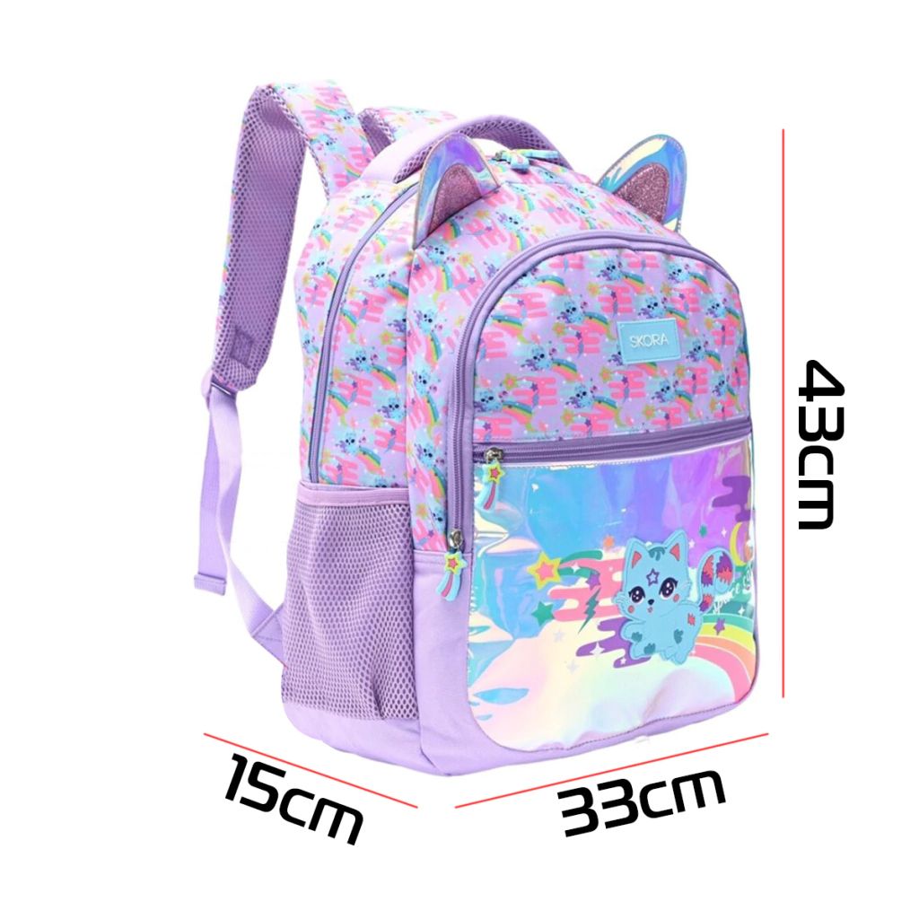 Mochila Espalda Escolar Holográfica Gatito - 17 Pulgadas