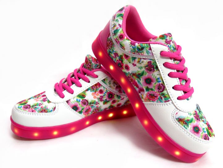 Zapatilla Con Luz Led Estampado Flores
