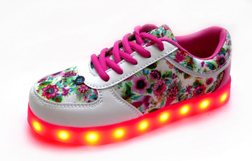 Zapatilla Con Luz Led Estampado Flores