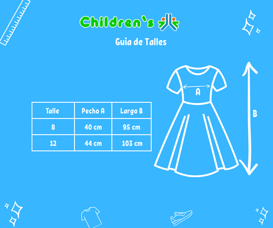 Guia de talles Vestido de comunion con cuellito y botones en el frente