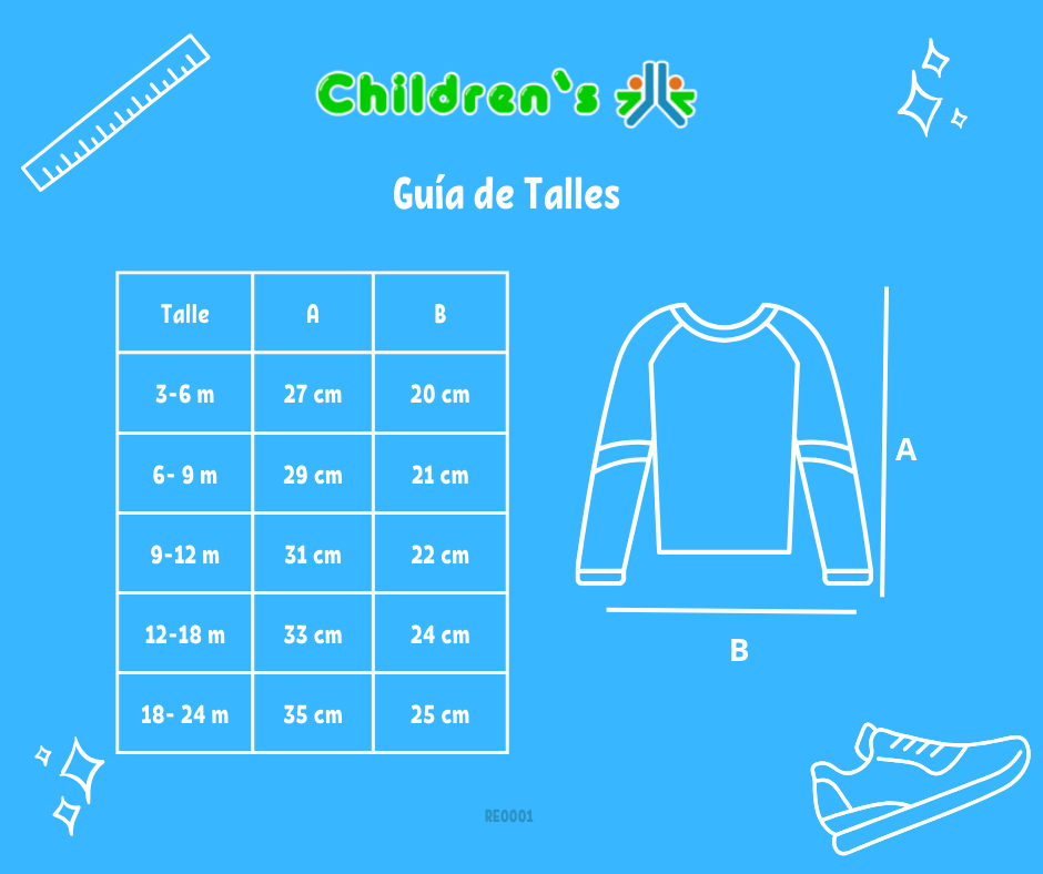 Guia de talles Remera Manga Corta Bebe con Brillo algodon modal