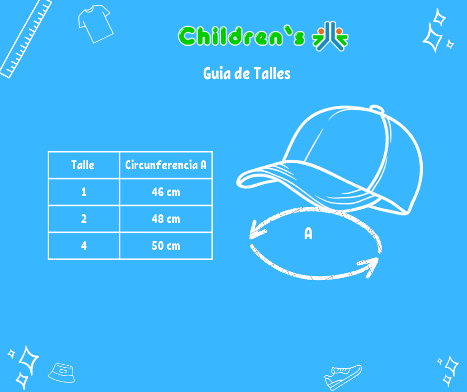 Guia de talles Gorro Cap con visera de tela cuadrille con elastico atras