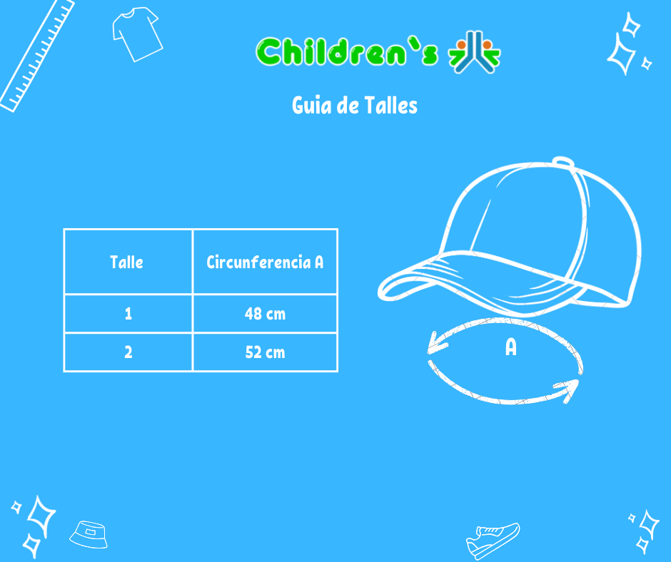 Guia de talles Gorro Piluso Jean flores bordadas holograma de barbie