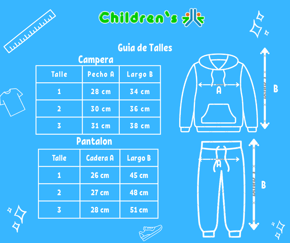 Guia de talles Conjunto Jogging Frisa Campera Estampada y Pantalon