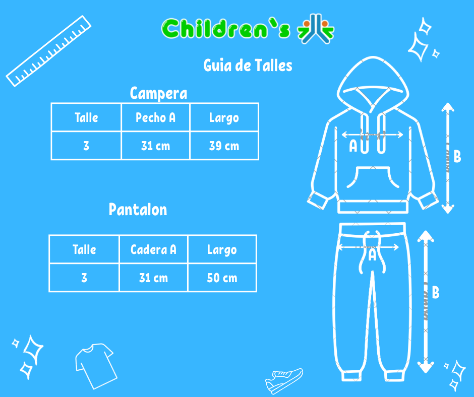 Guia de talles Conjunto Campera y Pantalon Frisa Corazones con cruces