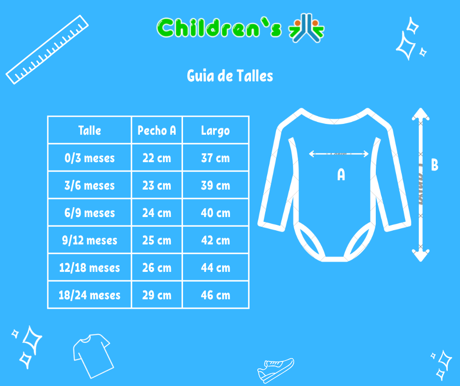 Guia de talles Body manga larga rayado TOBIAS