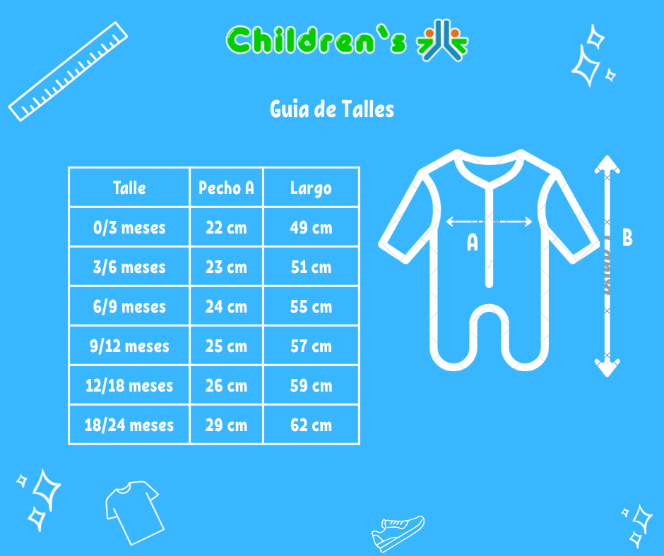 Guia de talles Enterito manga larga sin pie HUESUDO