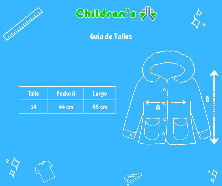 Guia de talles Campera Tapado Termico Con Capucha Con Borde de Piel y Forrado en Polar