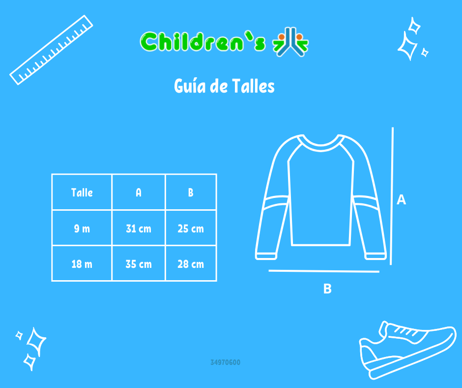 Guia de talles Remera Manga Larga Estampada Con Volado algodon modal