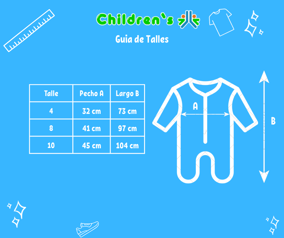 Guia de talles Enterito Dormilón Polar Estampado Niño Pie de Cuerina