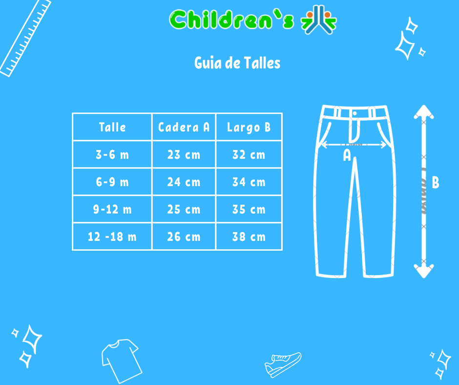 Guia de talles Pantalon Gabardina Pañalero Con Broche y Cintura Regulable