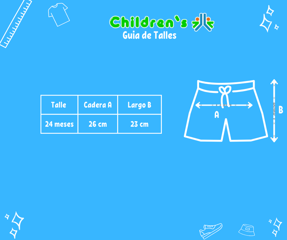 Guia de talles Short de algodon rustico estampado con moños los costados