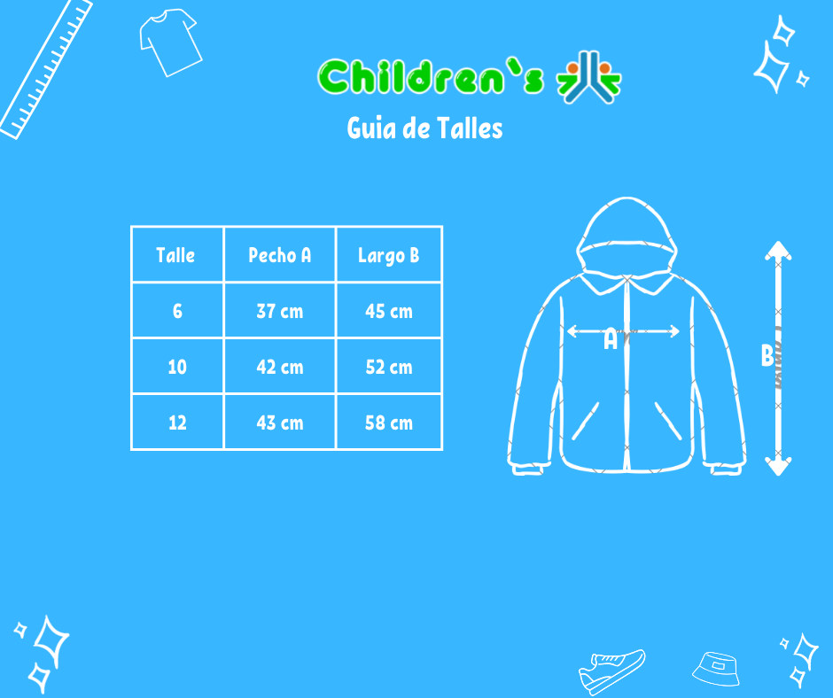 Guia de talles Campera de microfibra estampada de varon con bordado al frente