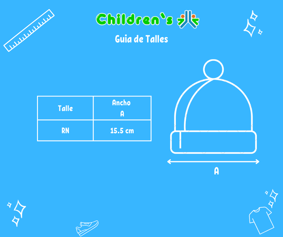 Guia de talles Gorro Gorrito de Algodon de Bebe Regulable