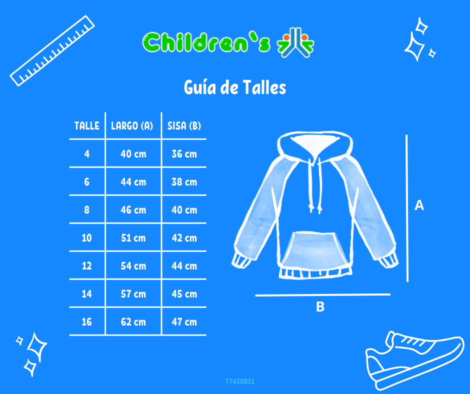 Guia de talles Buzo Frizado con Capucha Mangas Floreadas