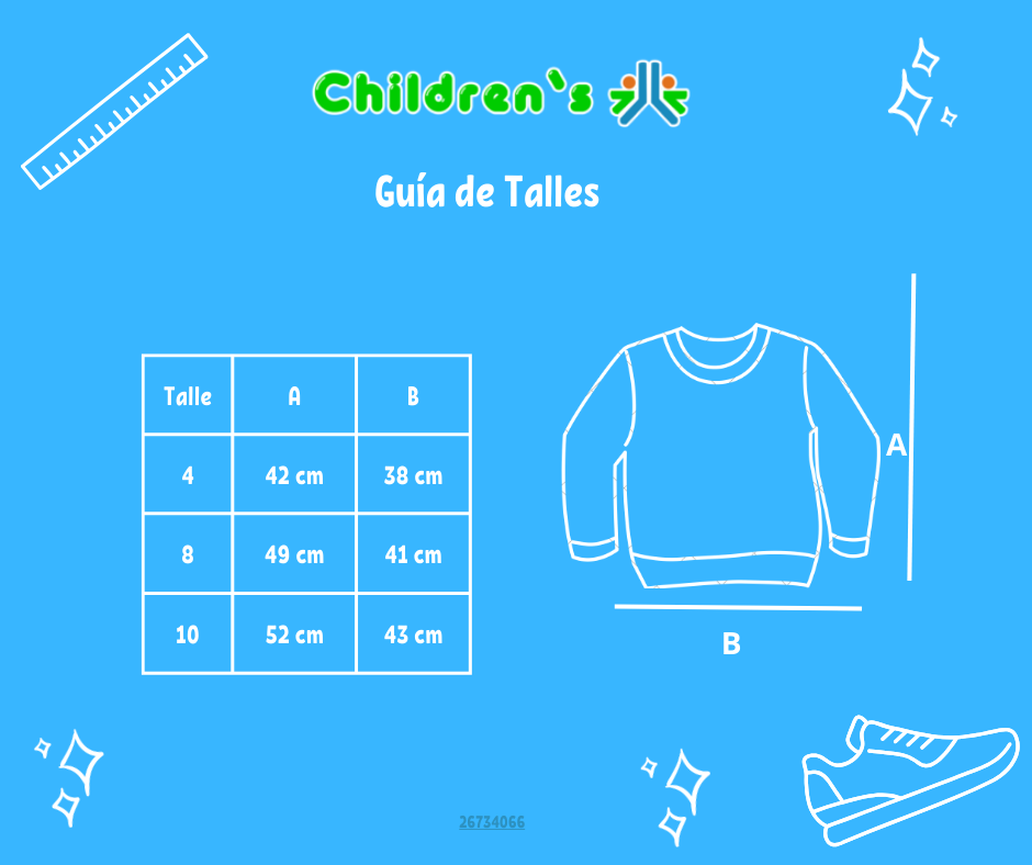 Guia de talles Buzo Sin Capucha Con Friza Frizado Estampado con Brillo Corazones Con Puño