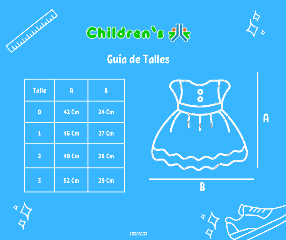 Guia de talles Vestido Manga Larga Con Encaje y Aplique de Flor de Bautismo