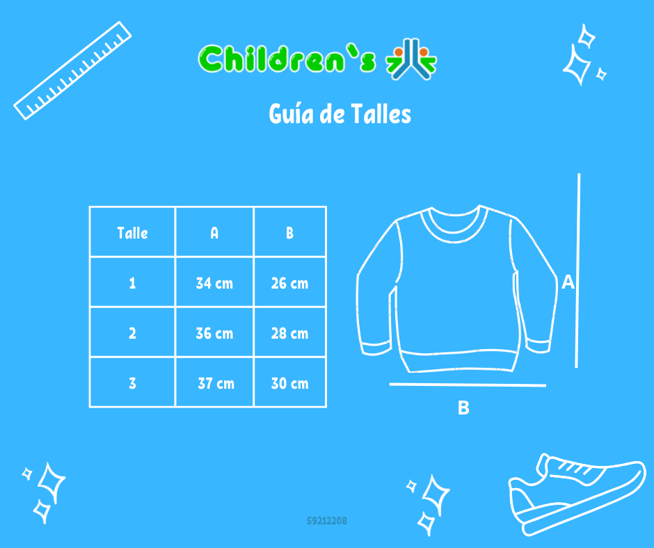 Guia de talles Buzo Frizado con Friza Estampado Estrellas Brillo con Corona Dice So Cool
