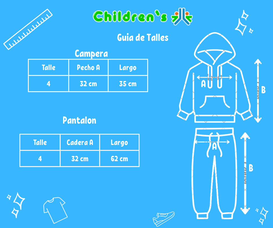 Guia de talles Conjunto Jogging de Campera Con Capucha Estampada Con Flor y Pantalon Liso