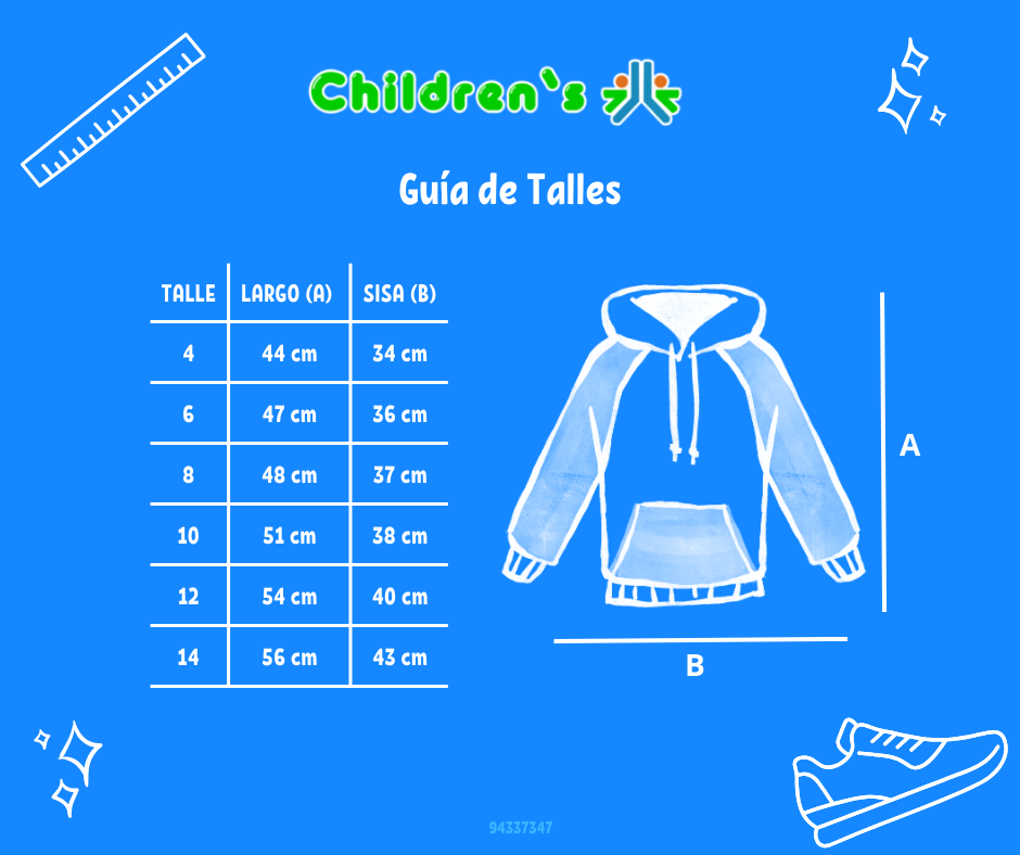 Guia de talles Buzo Frizado Con Capucha y Letras en Animal Print