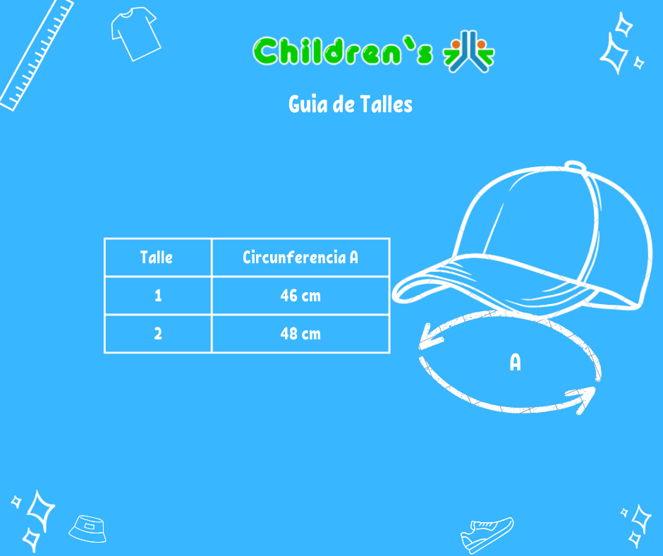 Guia de talles Gorro Cap - con Visera - Con aplique simil bolsillo - con Elastico
