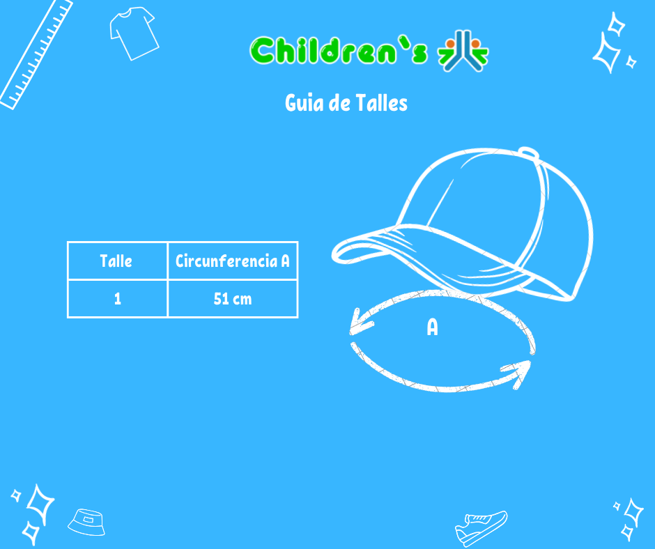 Guia de talles Gorro Cap - con Visera - Barbie - de Jean - Imagen holografica y Flores Bordadas