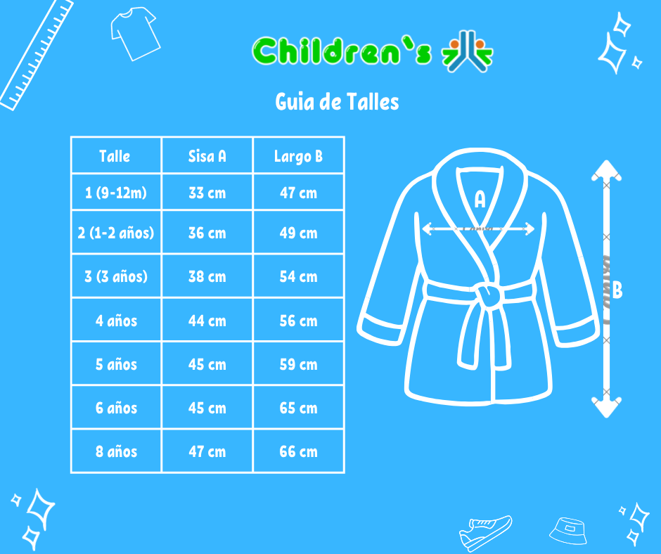 Guia de talles Salida de Baño Bata de Toalla con capucha lisa