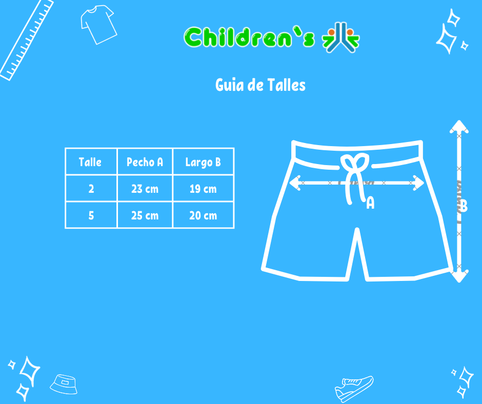 Guia de talles Short Lycra y Algodon Con Broderie en los Bolsillos