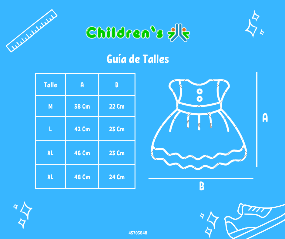 Guia de talles Vestido Con Encaje y Volado Con Corazon Bordado