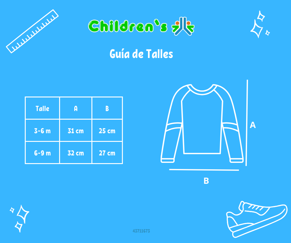 Guia de talles Remera Manga Larga Estampada De Rana Con Mangas Rayadas