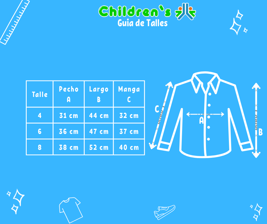 Guia de talles Camisa Manga Larga Gabardina Lisa Varios Bolsillos