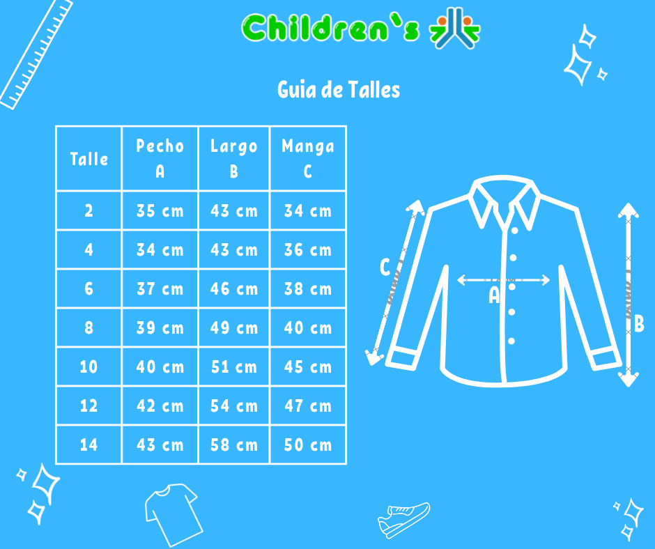 Guia de talles Camisa Manga Larga Tela Oxford