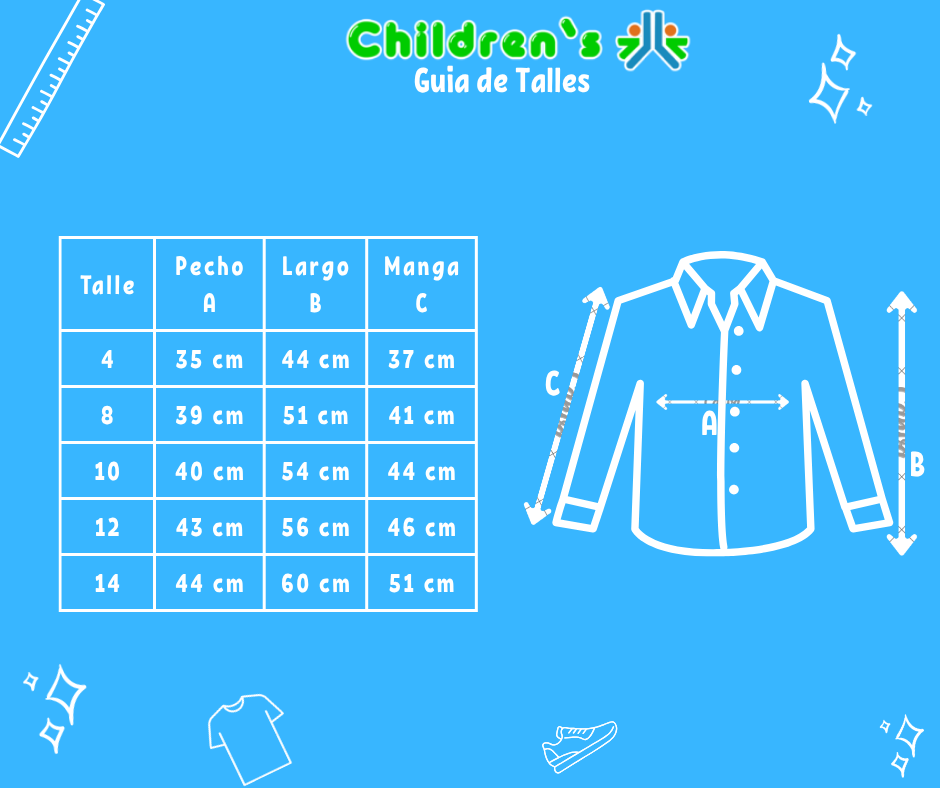 Guia de talles Camisa Manga Larga Tipo Cloque