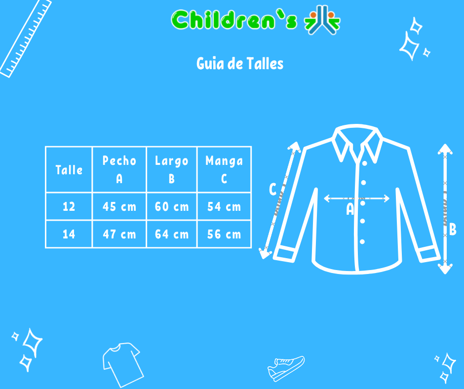 Guia de talles Camisa Manga Larga Lisa