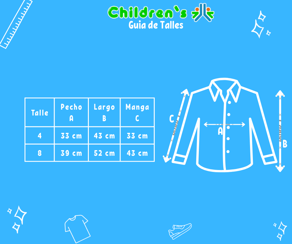 Guia de talles Camisa Manga Larga Lisa CHILD