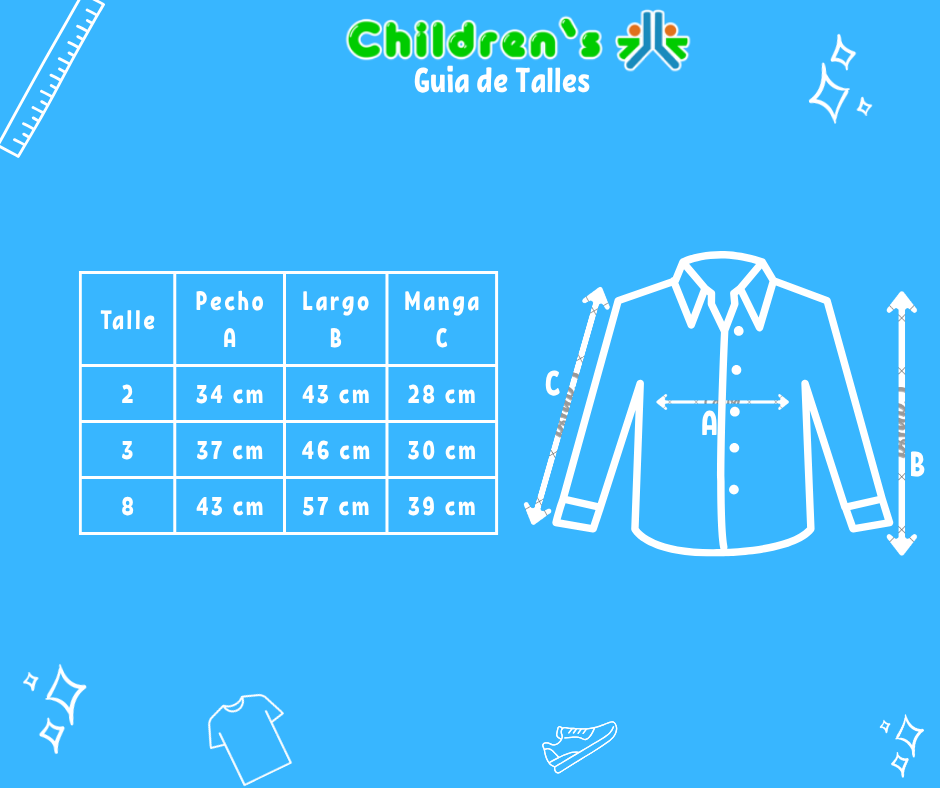 Guia de talles Camisa Manga Larga de Gabardina Lisa