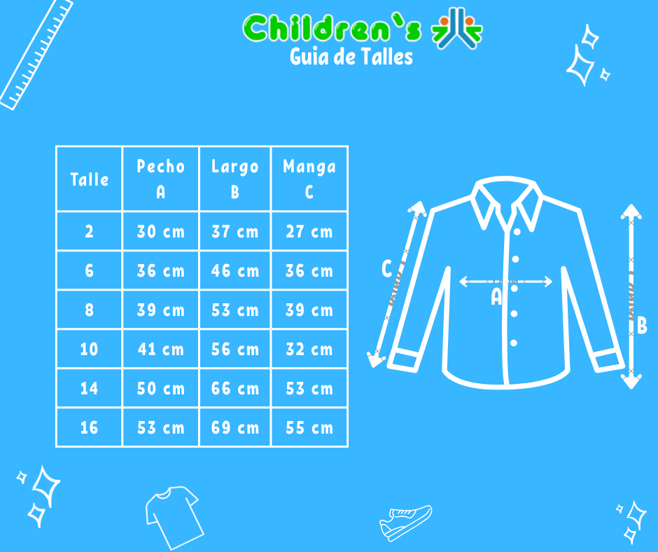 Guia de talles Camisa Manga Larga Lisa Con Bolsillo de Red