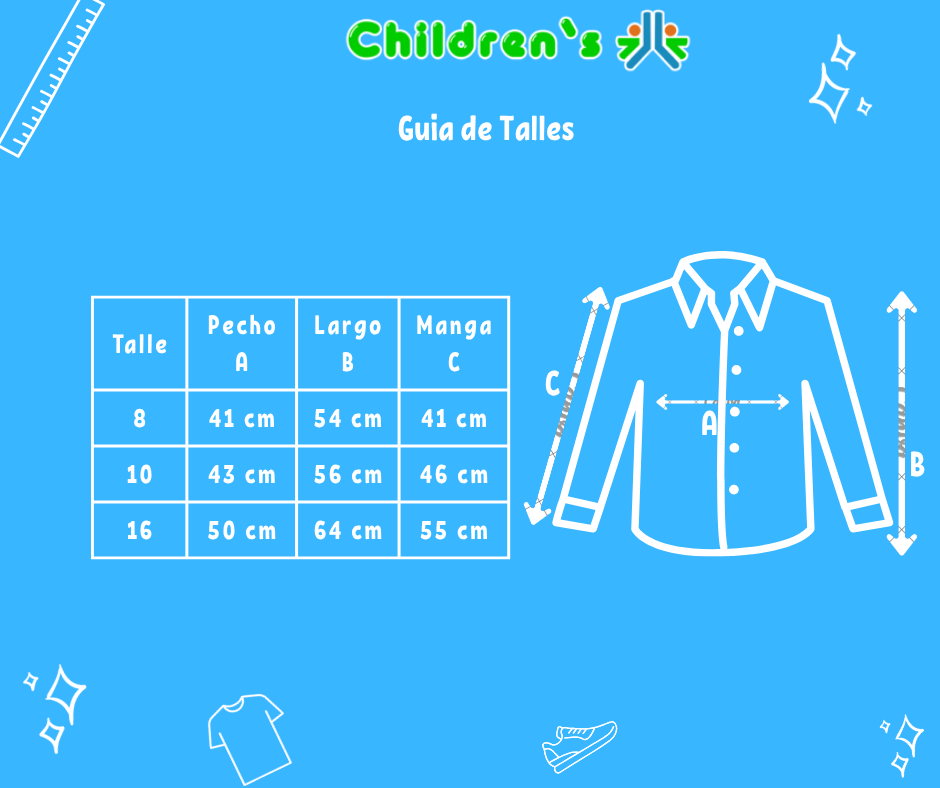 Guia de talles Camisa Manga Larga Gabardina Lisa Con Dos Bolsillo