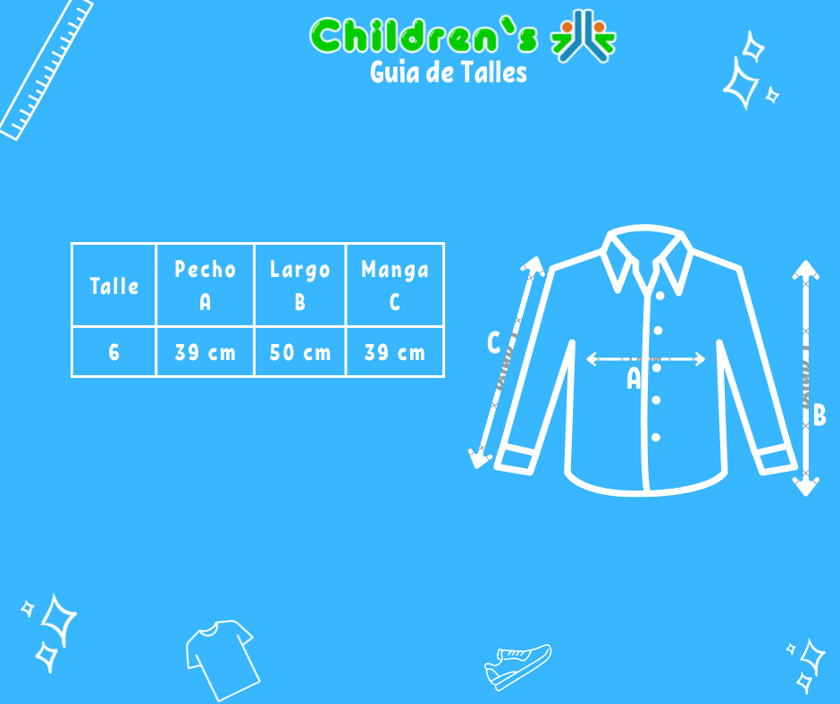 Guia de talles Camisa Manga Larga Con Bolsillo