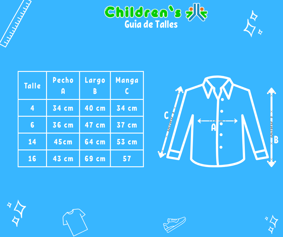 Guia de talles Camisa Manga Larga Rayada Tipo Bambula