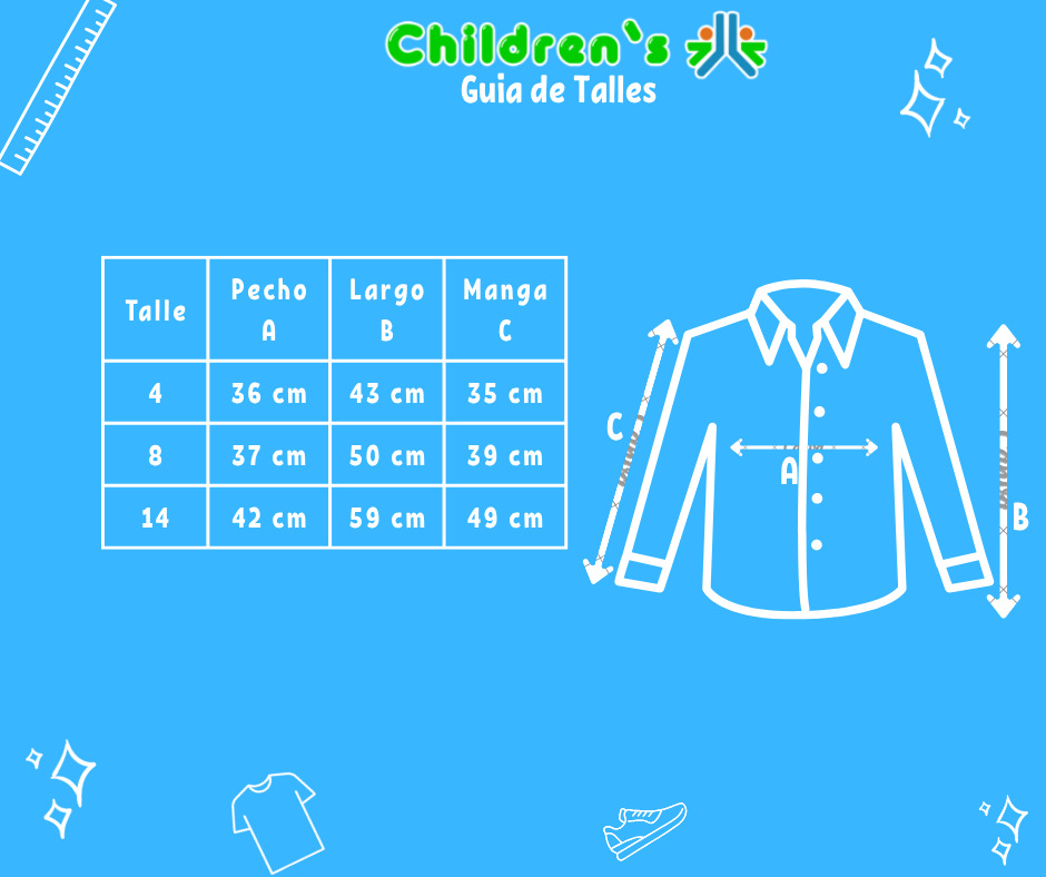 Guia de talles Camisa Manga Larga Escocesa Con Estampado