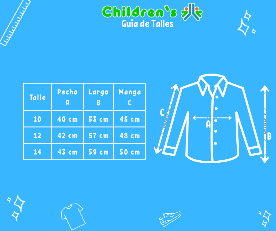 Guia de talles Camisa Manga Larga Rayada Tipo Cloque