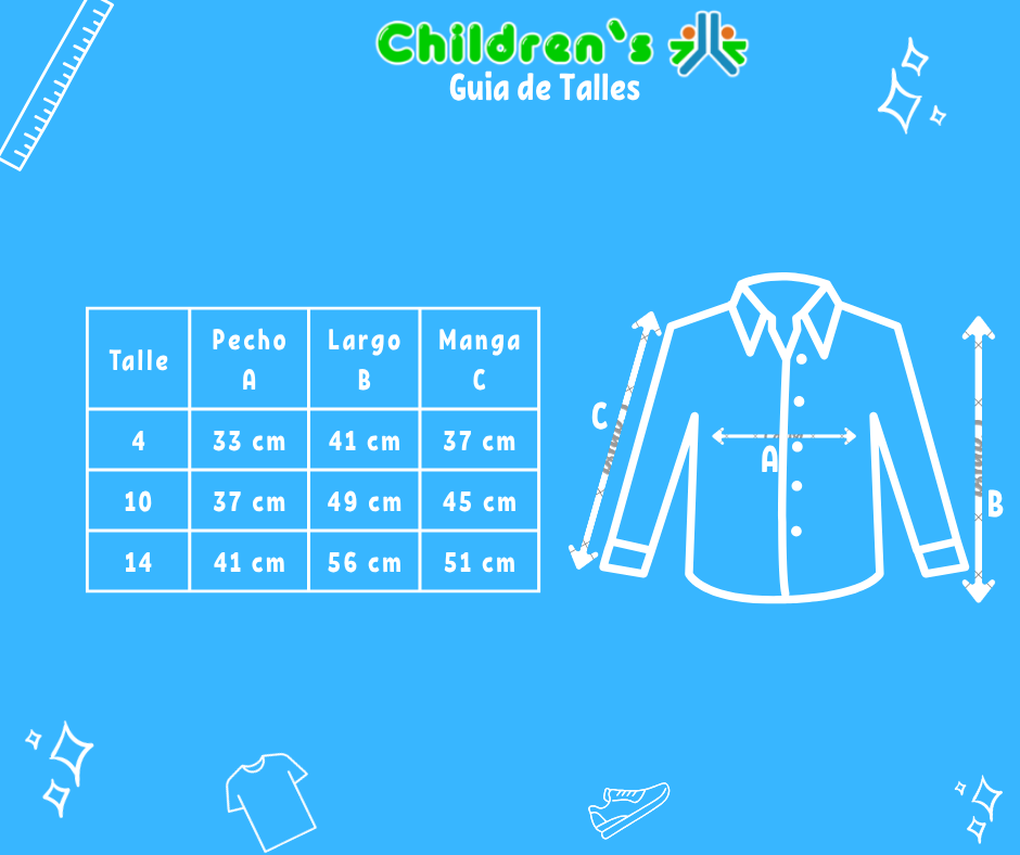 Guia de talles Camisa Manga Larga Cuadrille Con Broches