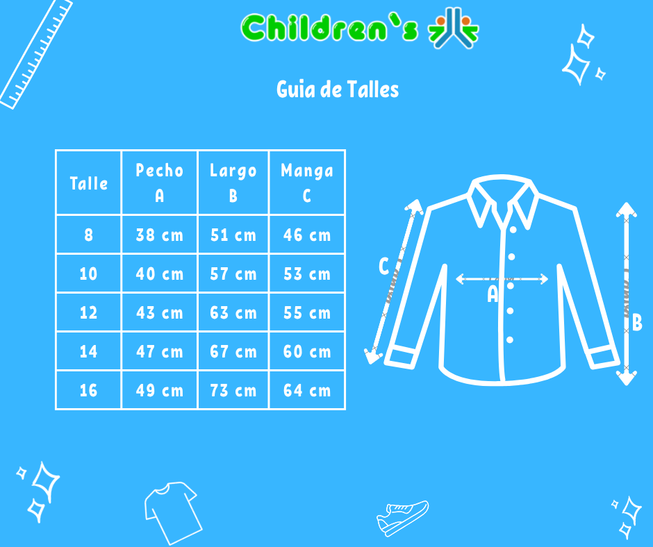 Guia de talles Camisa Varon Manga Larga Escocesa